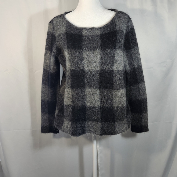 Eileen Fisher Size Small Charcoal and Light Gray Checkered Sweater - Picture 2 of 8